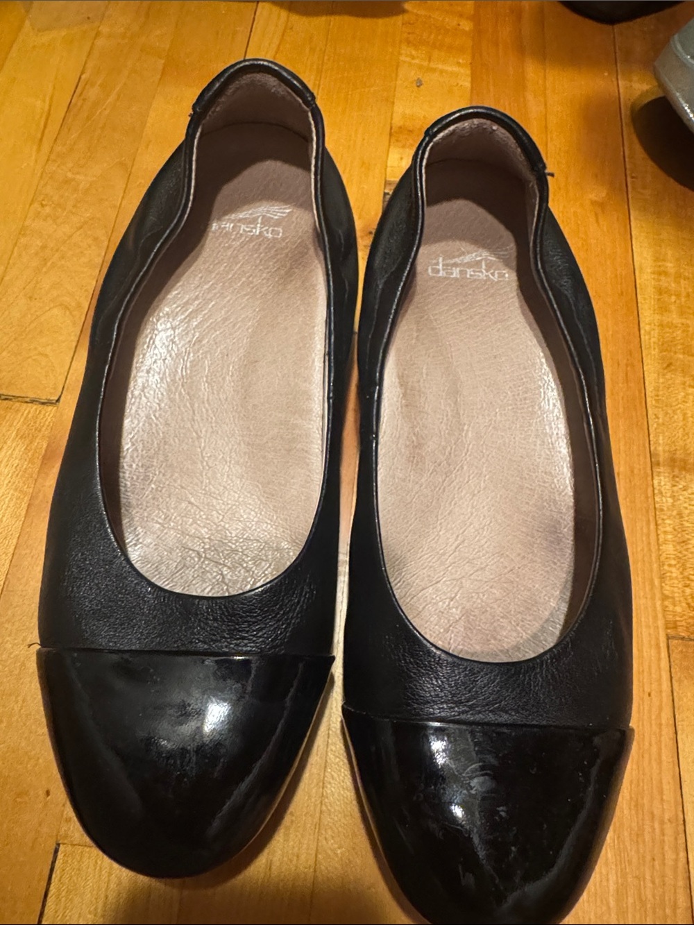 Dansko Black Leather Cap-Toe Ballet Flats